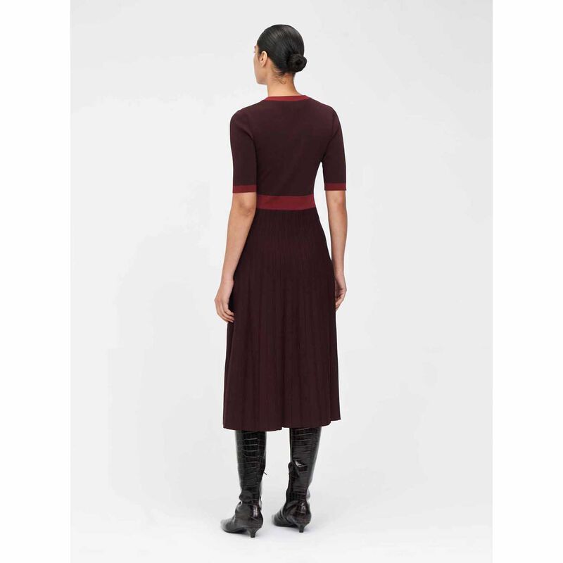 Veronika Maine Contrast Trim Pleated Knit Dress image number 1